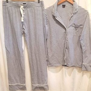 J.Crew Size Medium Cotton Grey & White Striped Pajama Set